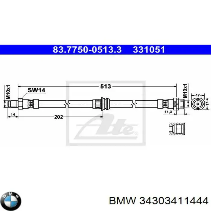 Тормозной шланг задний BMW 34303411444 цена, от 15.25 USD