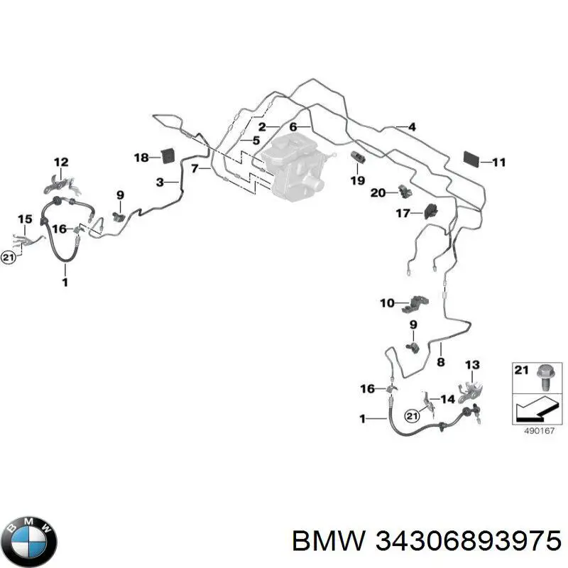 34306893975 BMW Трубка тормозная передняя левая