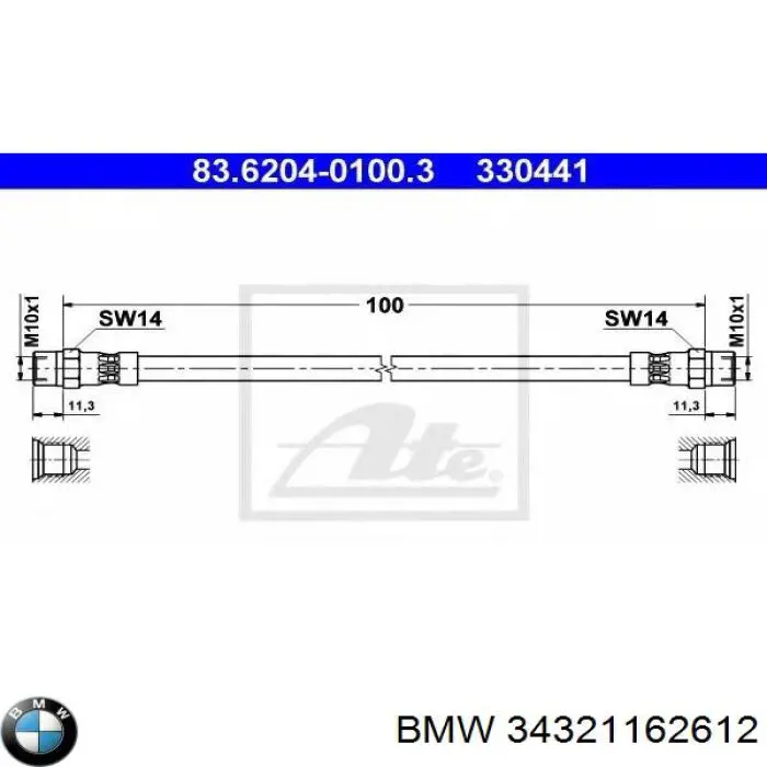 34321162612 BMW Шланг тормозной передний правый