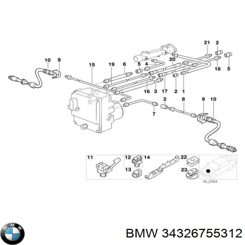 Tubo de freno trasero izquierdo 34326755312 BMW