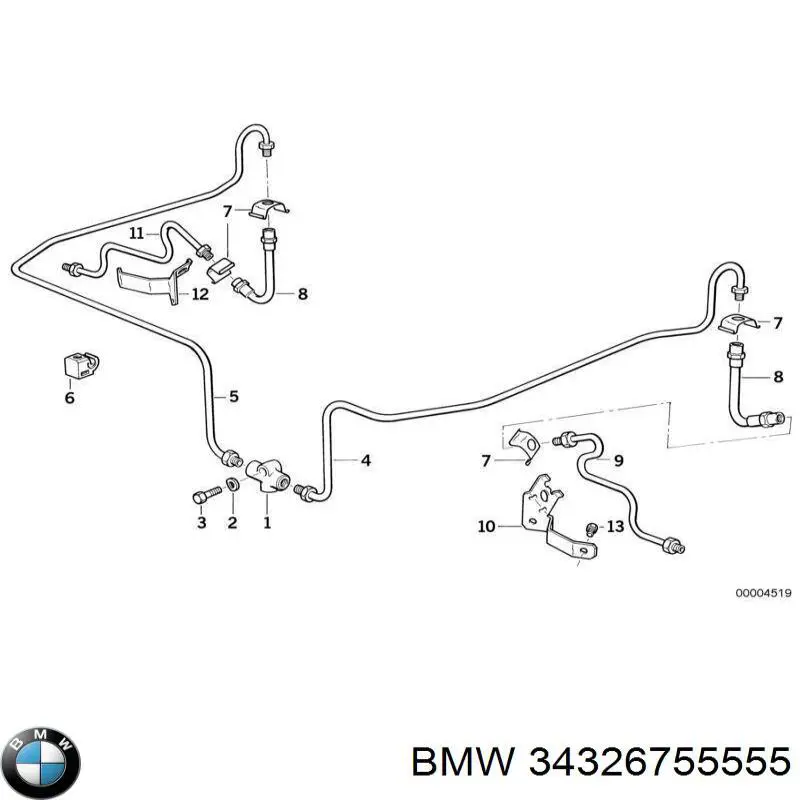 Шланг тормозной задний правый 34326755555 BMW