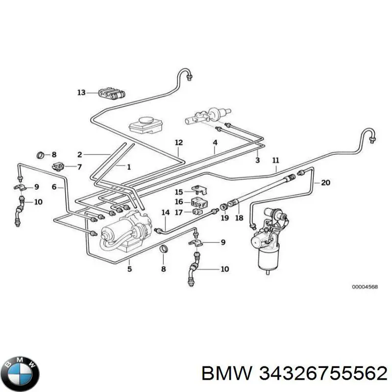 Шланг тормозной задний правый 34326755562 BMW