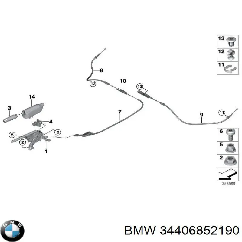 Трос ручного тормоза задний правый BMW 34406852190