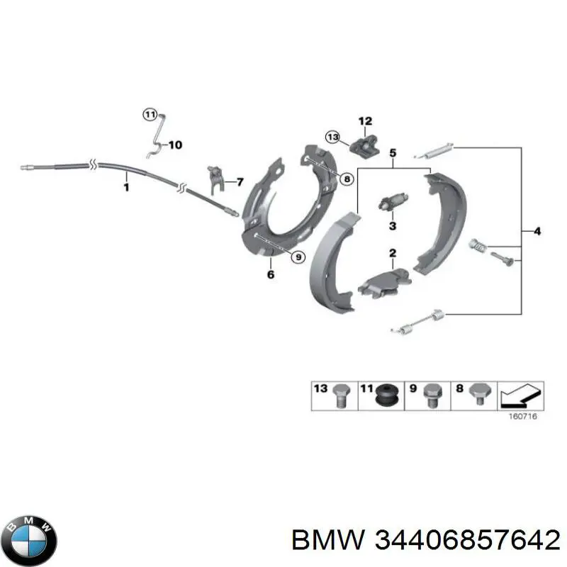 Трос ручного тормоза задний правый/левый BMW 34406857642