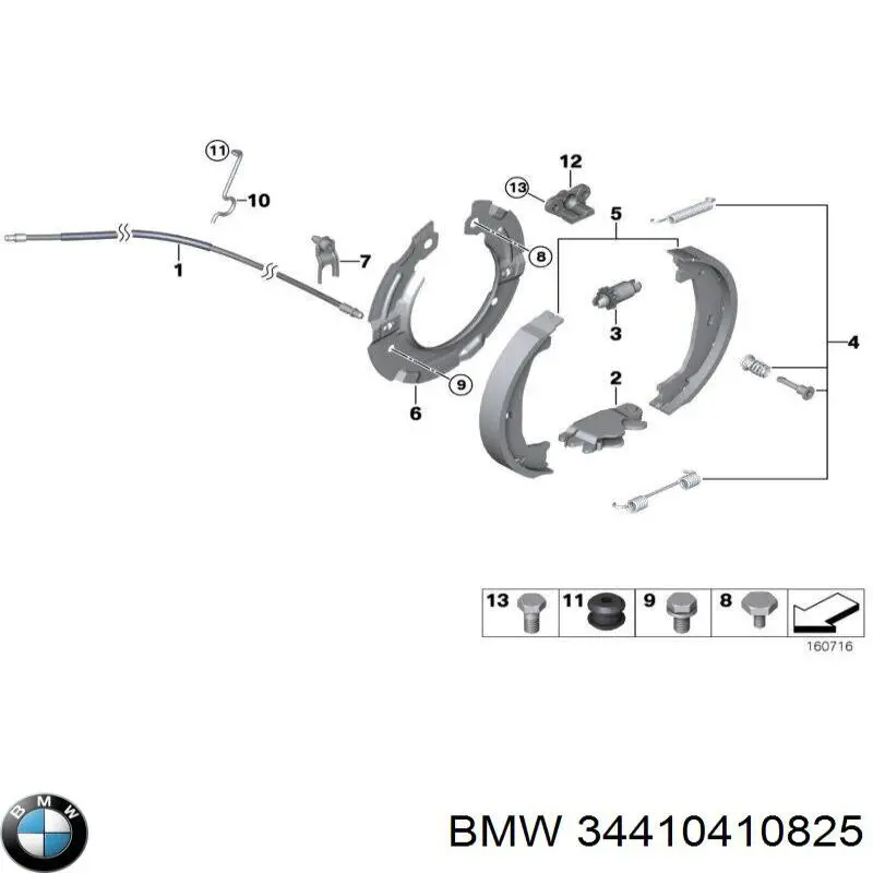 Монтажный комплект задних барабанных колодок 34410410825 BMW