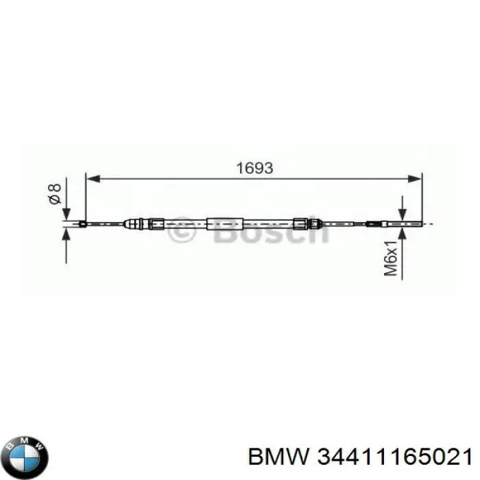 Трос ручного тормоза задний правый BMW 34411165021