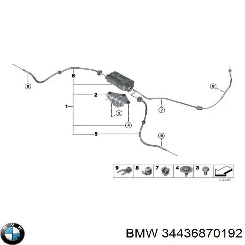 34436870192 BMW cabo do freio de estacionamento traseiro direito