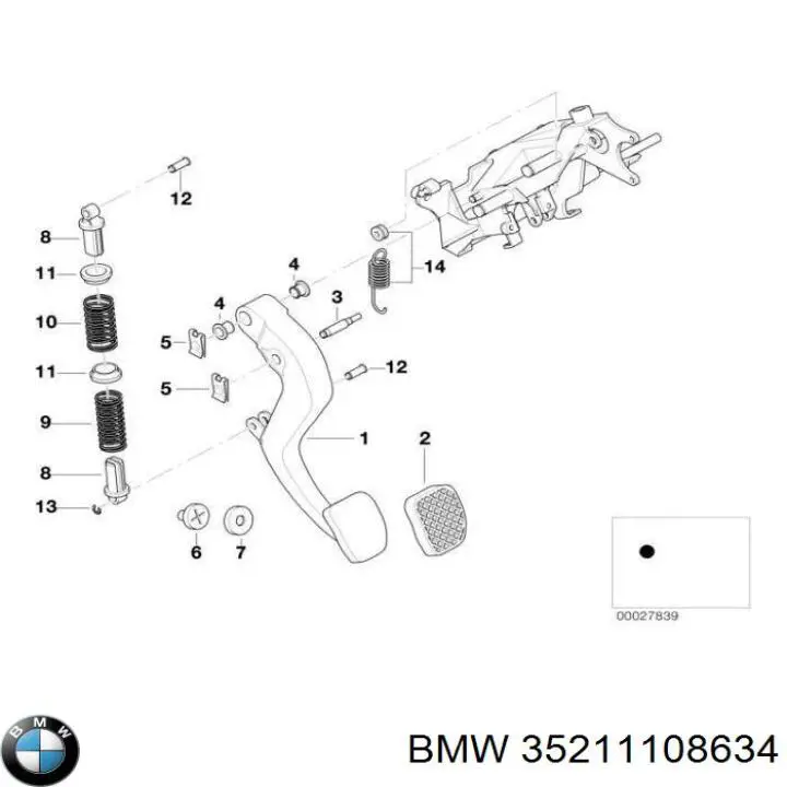 Placa sobreposta de pedal de embraiagem 35211108634 BMW