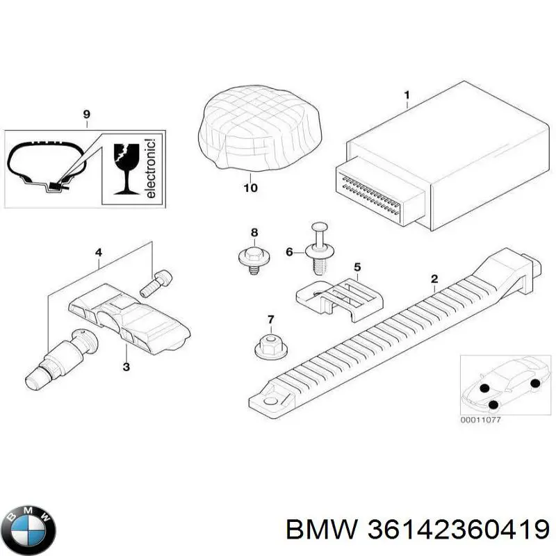 Датчик давления воздуха в шинах 36142360419 BMW