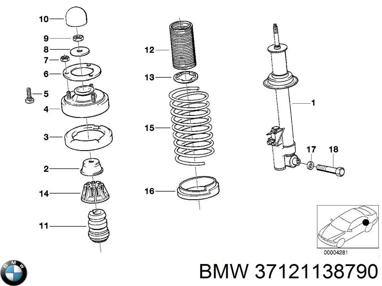 Амортизатор задний правый 37121138790 BMW