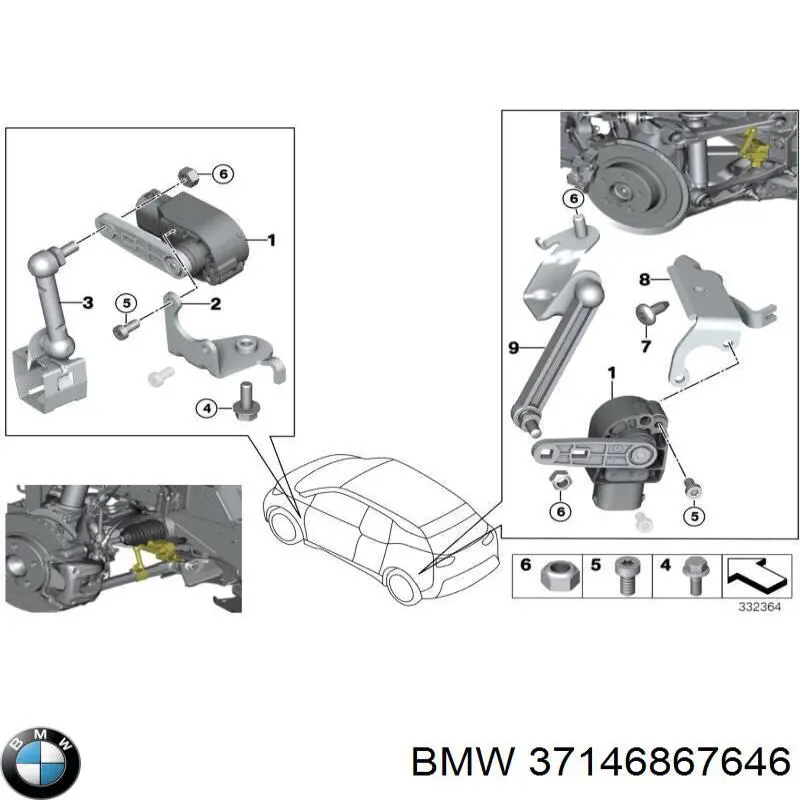 Датчик уровня положения кузова передний 37146867646 BMW