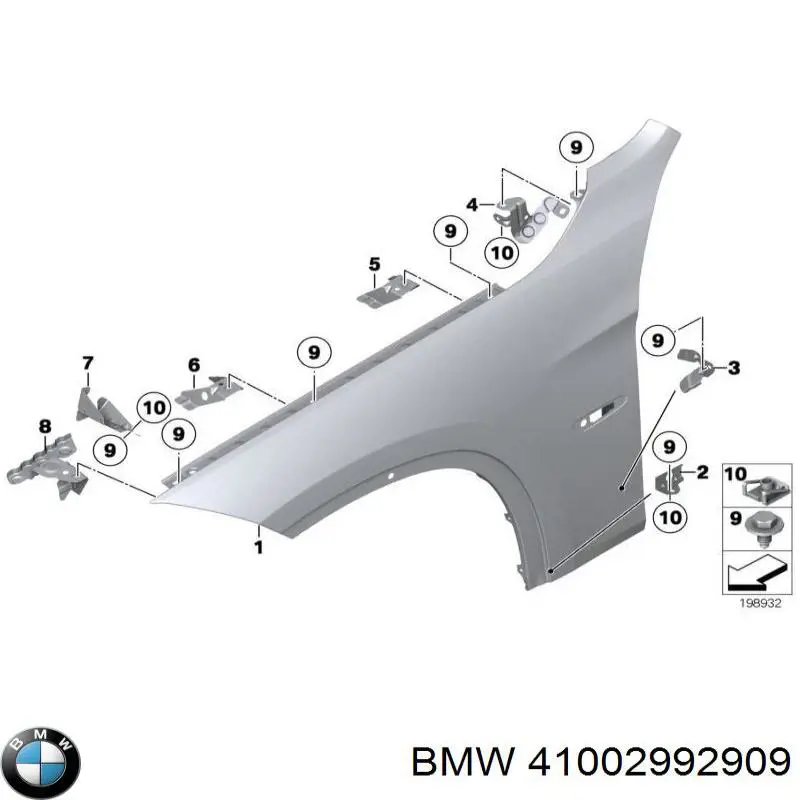 41002992909 BMW Кронштейн крепления крыла переднего левого передний
