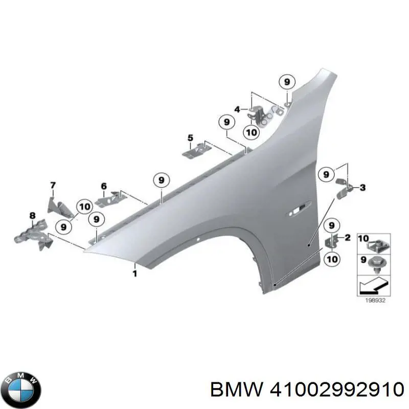 Кронштейн крепления крыла переднего правого передний 41002992910 BMW