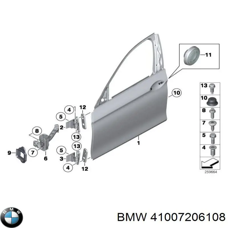 Купить 41007206108 BMW Дверь передняя правая