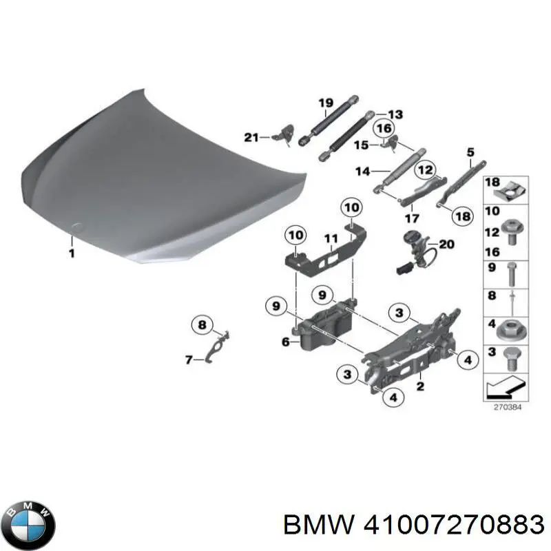 Bisagra, capó del motor izquierda 41007270883 BMW