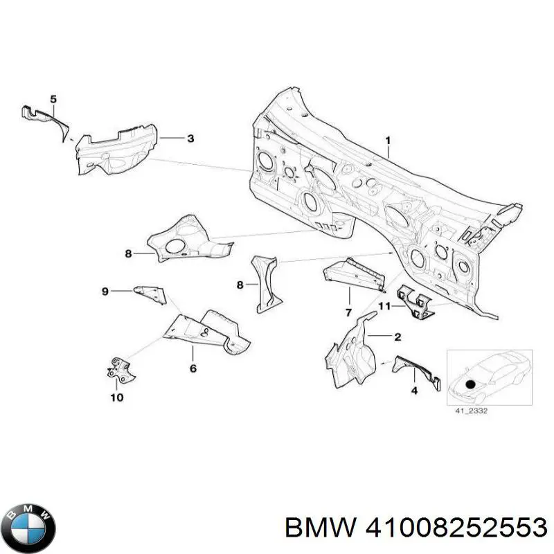 Стойка кузова передняя левая BMW 41008252553 цена, от 647.80 USD