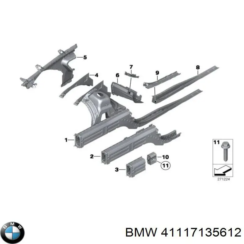 Longarina de chassi dianteira direita para BMW 1 (E81, E87)