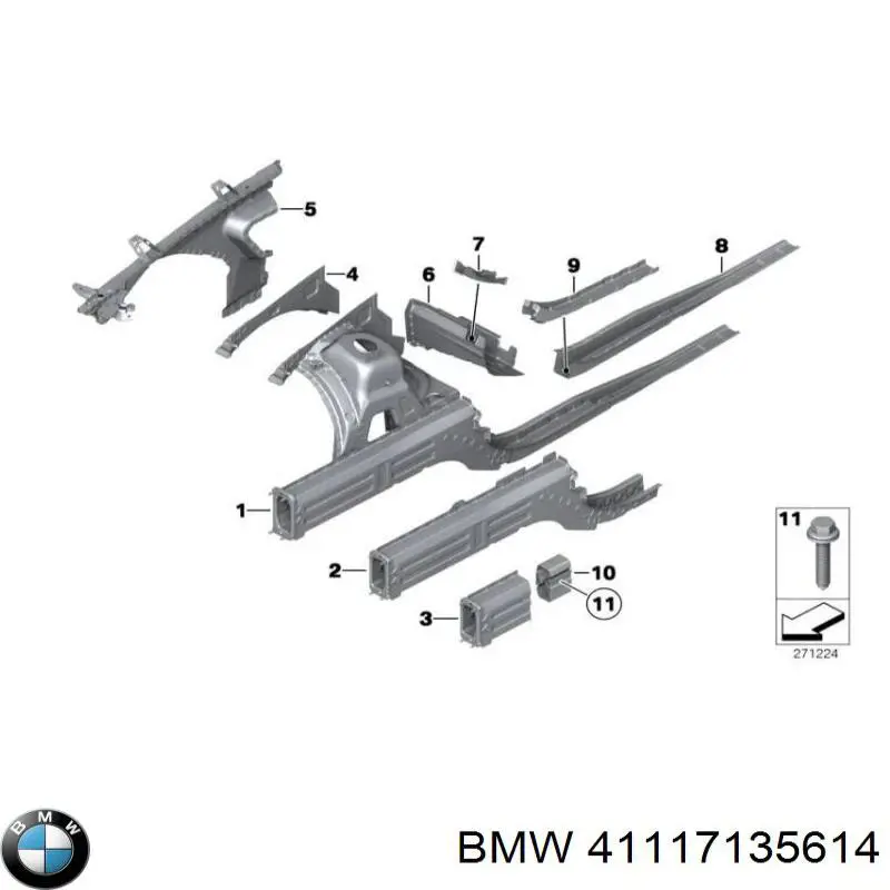 Лонжерон правый 41117135614 BMW