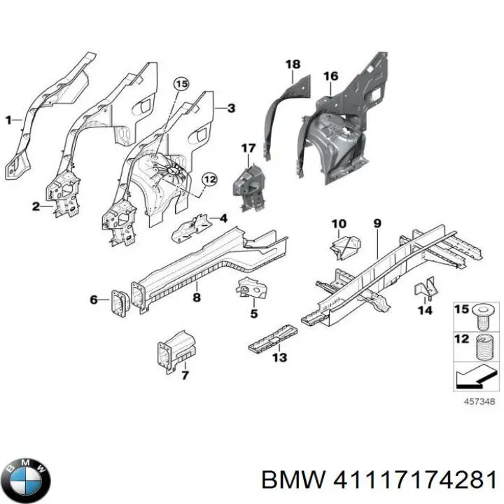Лонжерон рамы передний левый BMW 41117174281