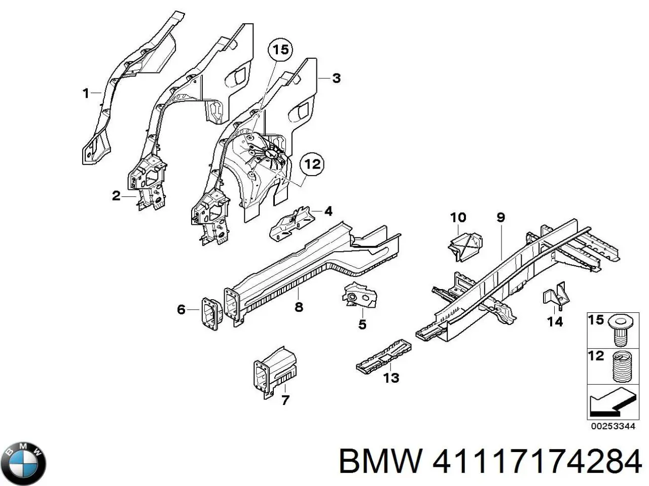 Задний правый лонжерон 41117174284 BMW