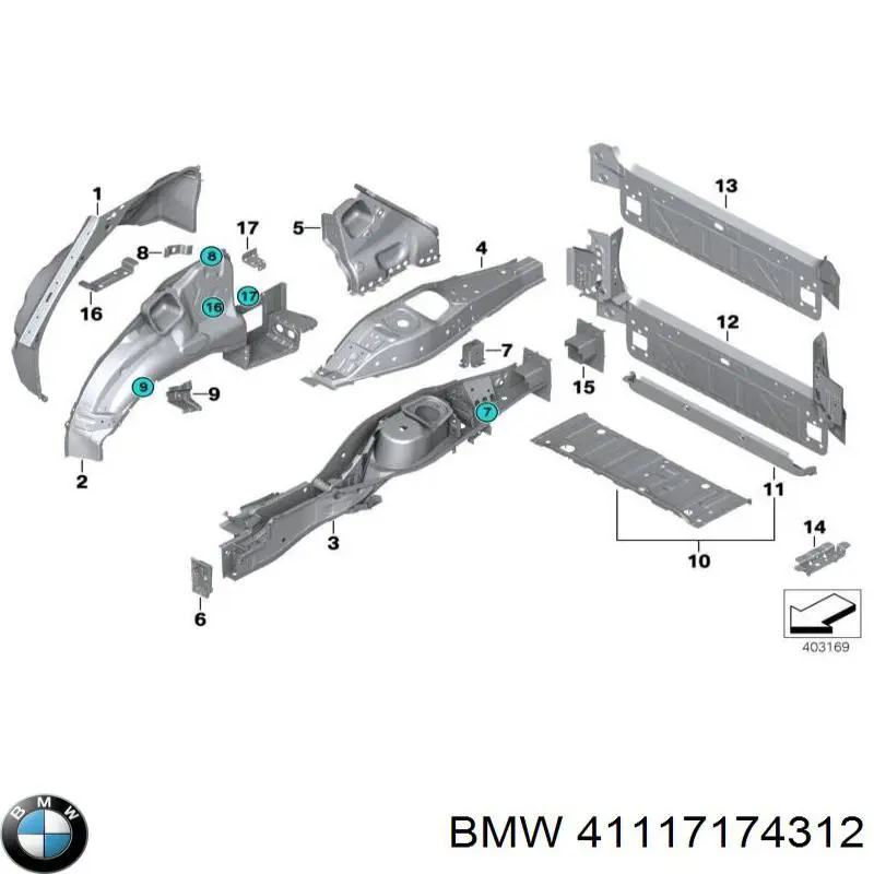 Купить 41117174312 BMW Задний правый лонжерон