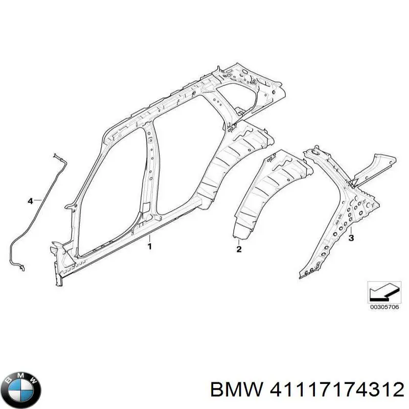 Лонжерон рамы задний правый BMW 41117174312 цена, от 48.02 USD