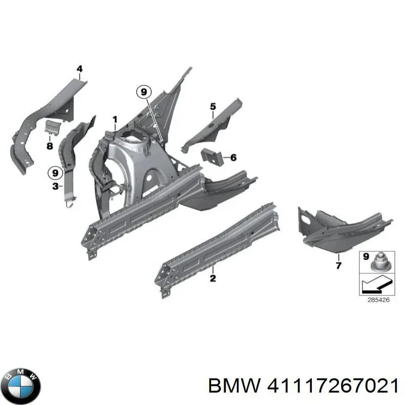 41117267021 BMW longarina de chassi dianteira esquerda