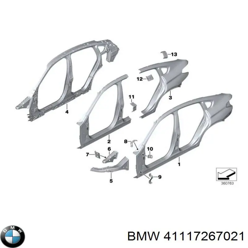 Левый передний лонжерон BMW 41117267021 цена, от 164.70 USD