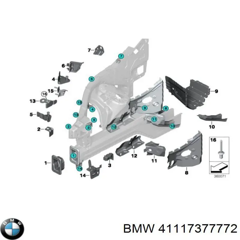 Купить 41117174456 BMW Брызговик передний правый