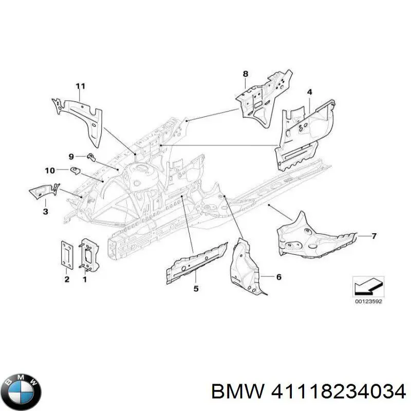 Правый передний лонжерон BMW 41118234034 цена, от 180.54 USD