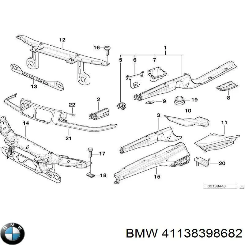 Суппорт радиатора в сборе (монтажная панель крепления фар) BMW 41138398682