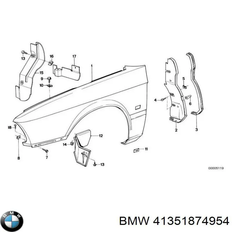 Крыло переднее правое BMW 41351874954