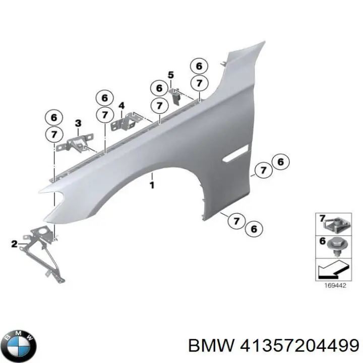 Кронштейн крепления крыла  переднего левого верхний BMW 41357204499 цена, от 18.85 USD