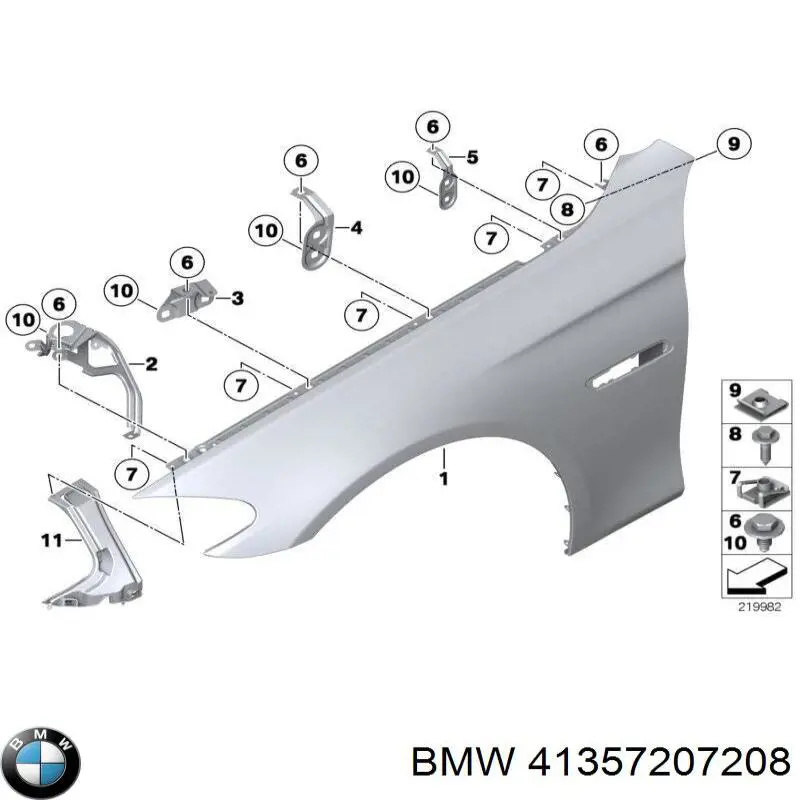 41357207208 BMW consola traseira de fixação do pára-lama dianteiro direito