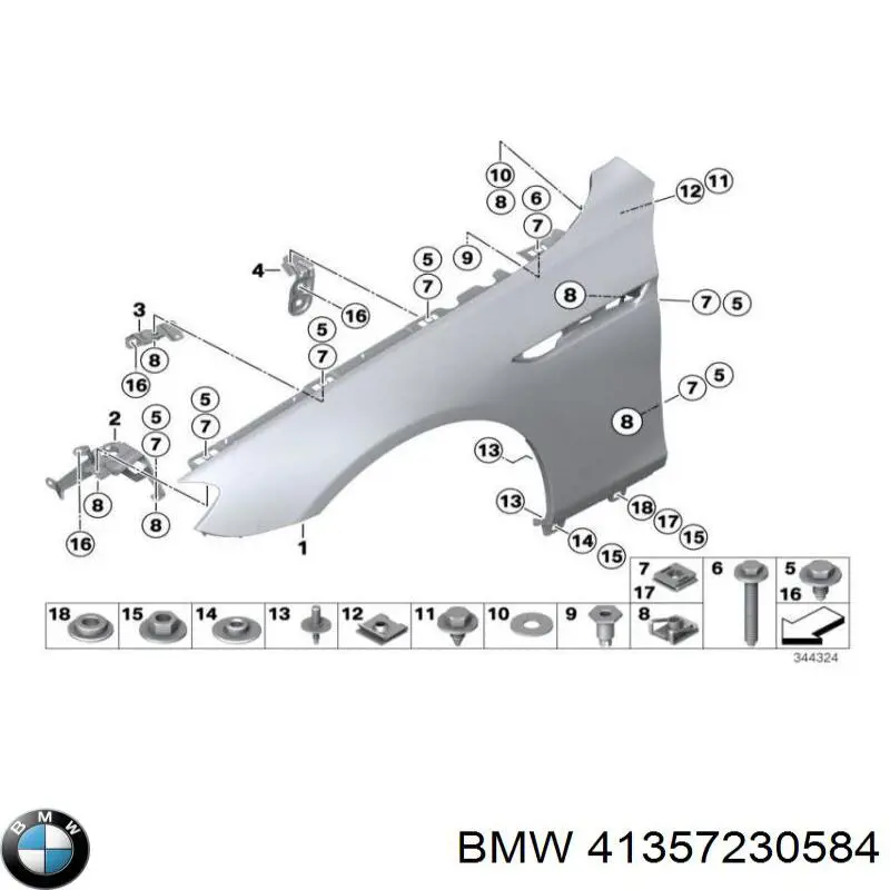Кронштейн крепления крыла переднего правого передний 41357230584 BMW