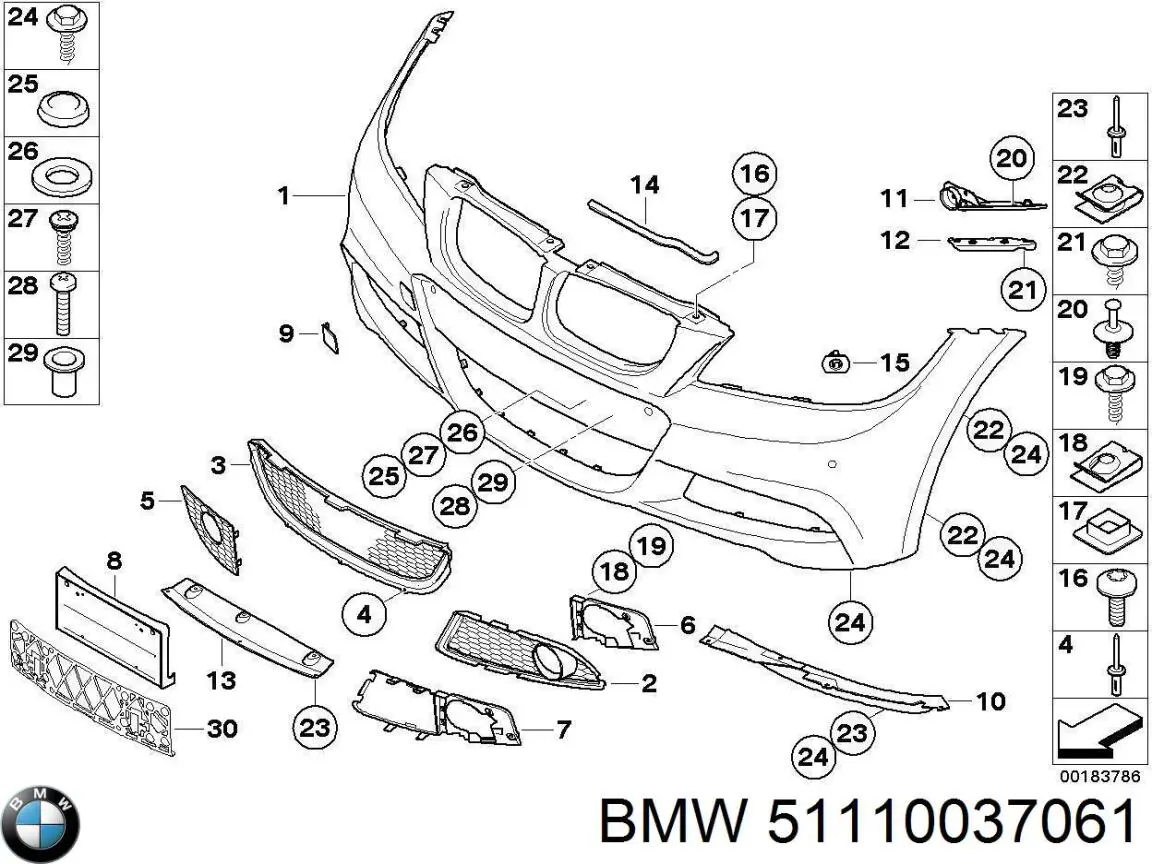 Передний бампер 51110037061 BMW