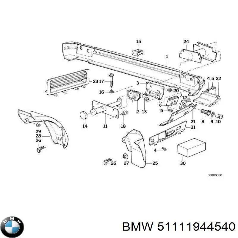 Clips de fijación de parachoques trasero 51111944540 BMW