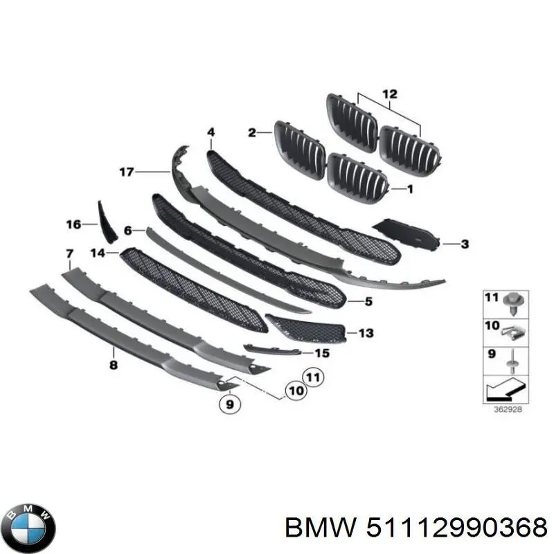 51112990368 BMW решетка бампера переднего центральная