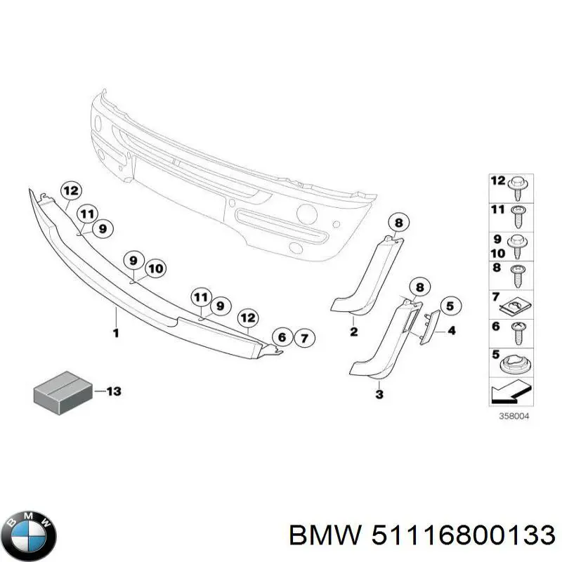 Купить 51116800133 BMW Спойлер переднего бампера правый