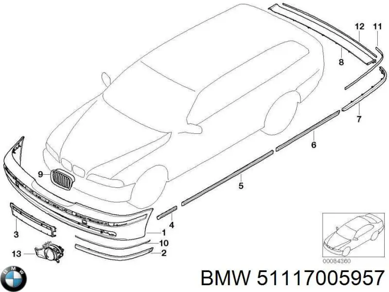 Молдинг бампера переднего, левый BMW 51117005957 цена, от 9.44 USD