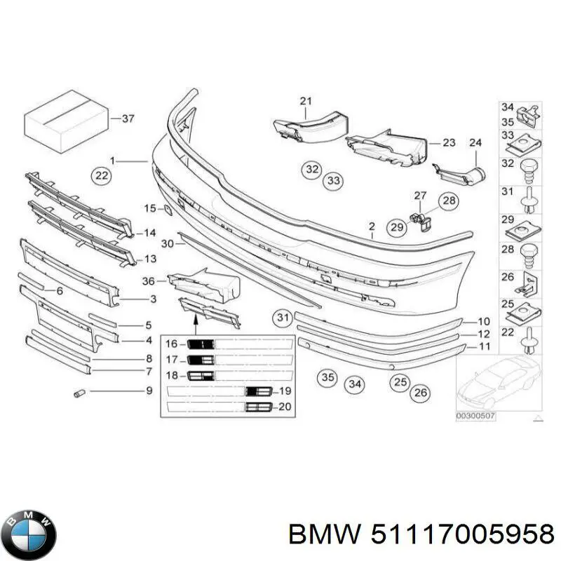 51117005958 BMW молдинг бампера переднего правый