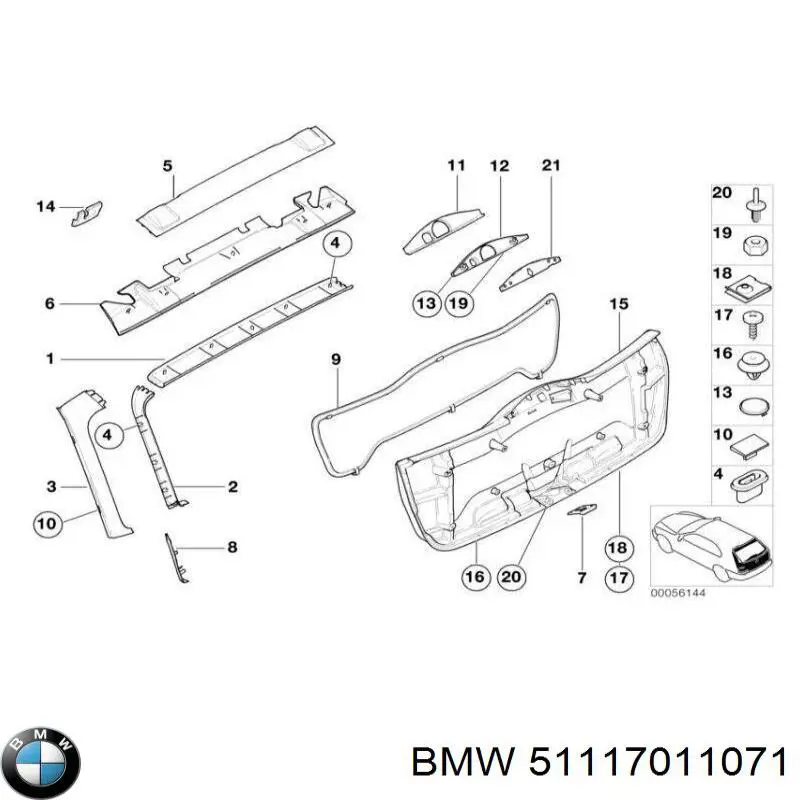 Пистон (клип) крепления решетки радиатора охлаждения BMW 51117011071