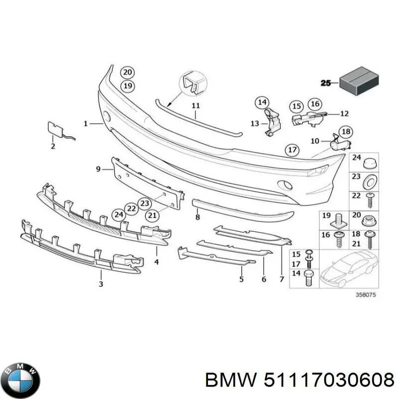 51117030608 BMW молдинг бампера переднего правый
