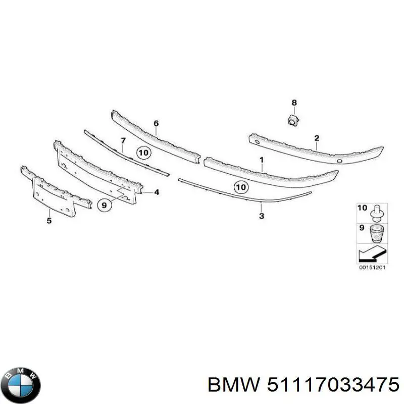 51117033475 BMW Молдинг бампера переднего левый