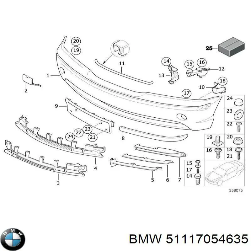 Решетка бампера переднего левая 51117054635 BMW