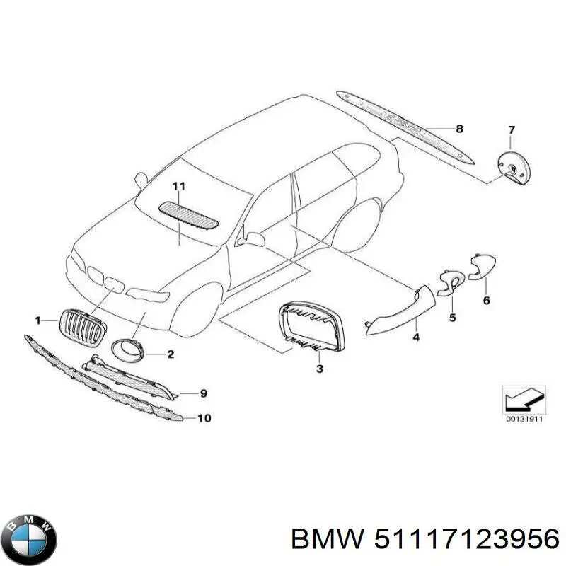 Решетка бампера переднего нижняя BMW 51117123956