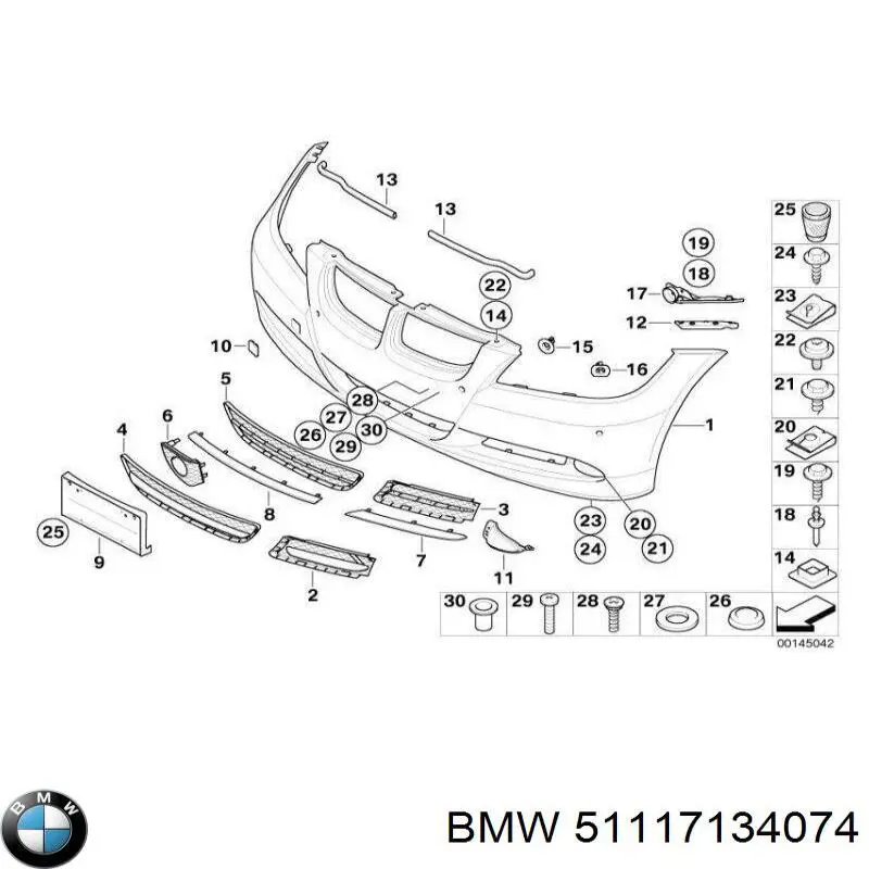 51117134074 BMW grelha central do pára-choque dianteiro
