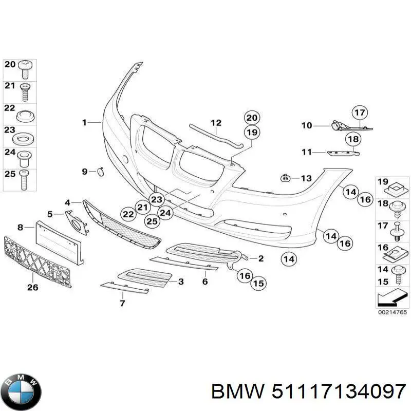 Кронштейн бампера переднього, лівий 51117134097 BMW