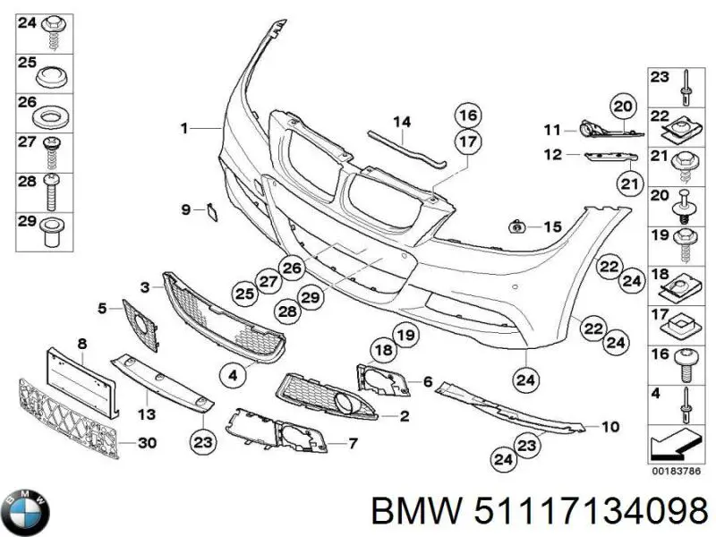 51117134098 BMW consola do pára-choque dianteiro direito