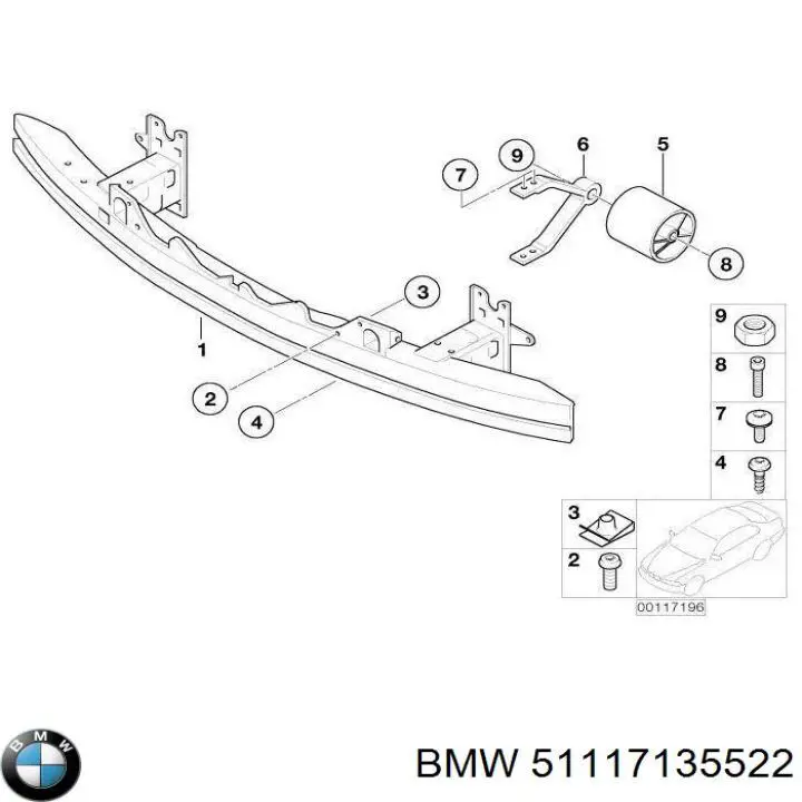 Усилитель переднего бампера BMW 7 E65,66 (Бмв 7)